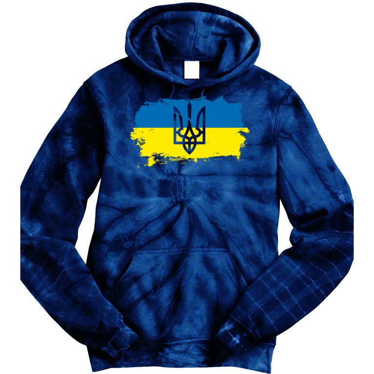 Stand With Ukraine Painted Distressed Ukrainian Flag Symbol Tie Dye Hoodie