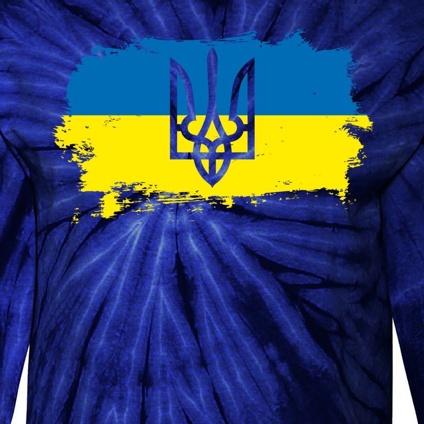 Stand With Ukraine Painted Distressed Ukrainian Flag Symbol Tie-Dye Long Sleeve Shirt