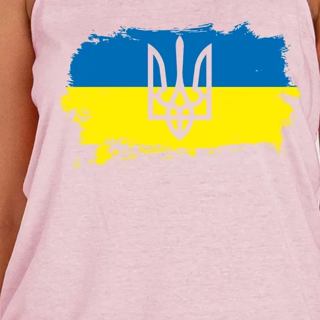 Stand With Ukraine Painted Distressed Ukrainian Flag Symbol Women's Knotted Racerback Tank