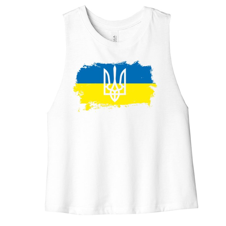 Stand With Ukraine Painted Distressed Ukrainian Flag Symbol Women’s Racerback Cropped Tank