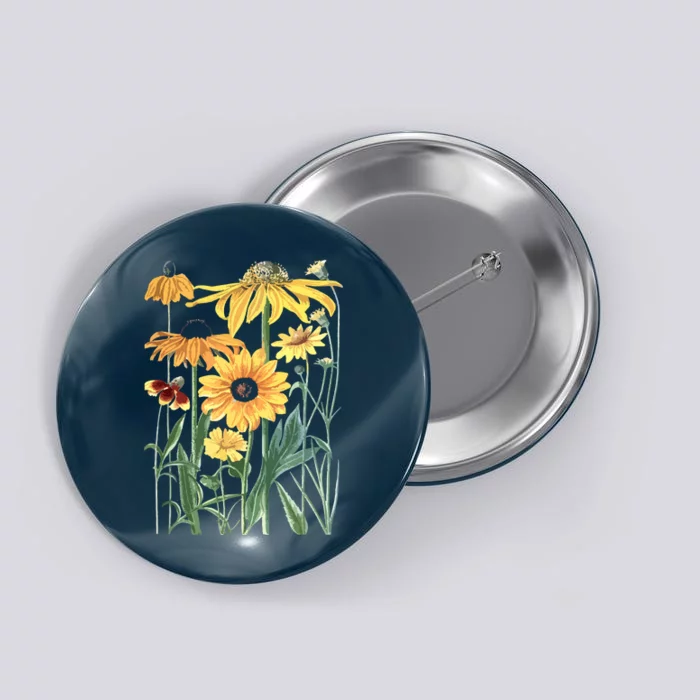 Sunflower Wildflower Vintage Botanical Plant Gardening Button