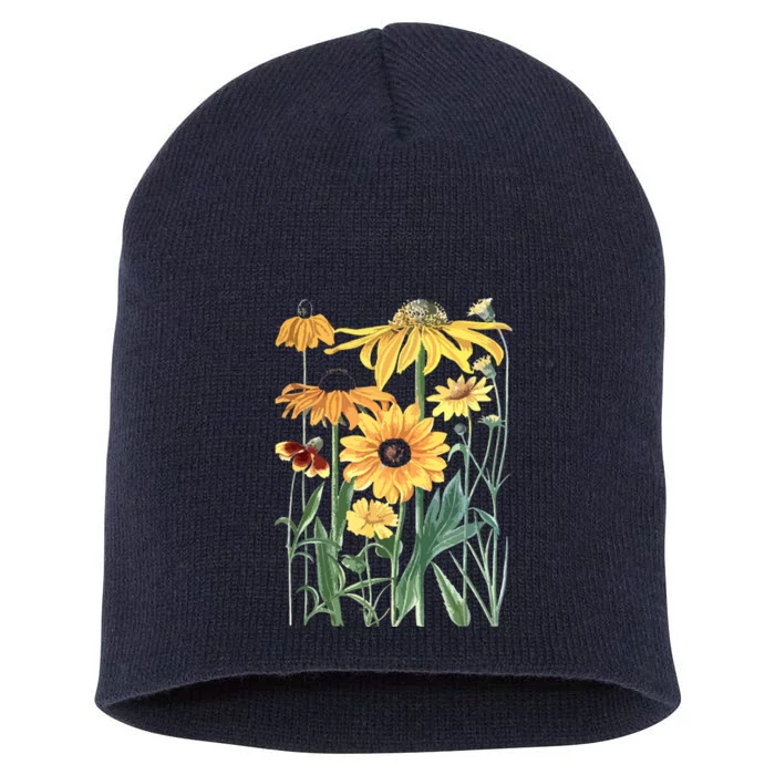 Sunflower Wildflower Vintage Botanical Plant Gardening Short Acrylic Beanie