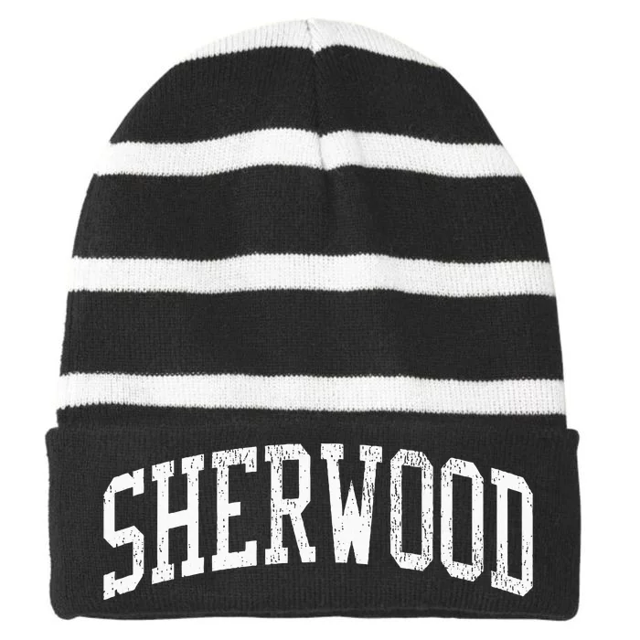 Sherwood Wi Vintage Athletic Sports Striped Beanie with Solid Band