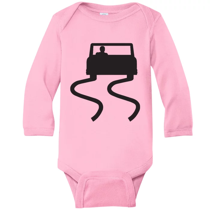 Slippery When Wet Caution Roadside Sign Baby Long Sleeve Bodysuit