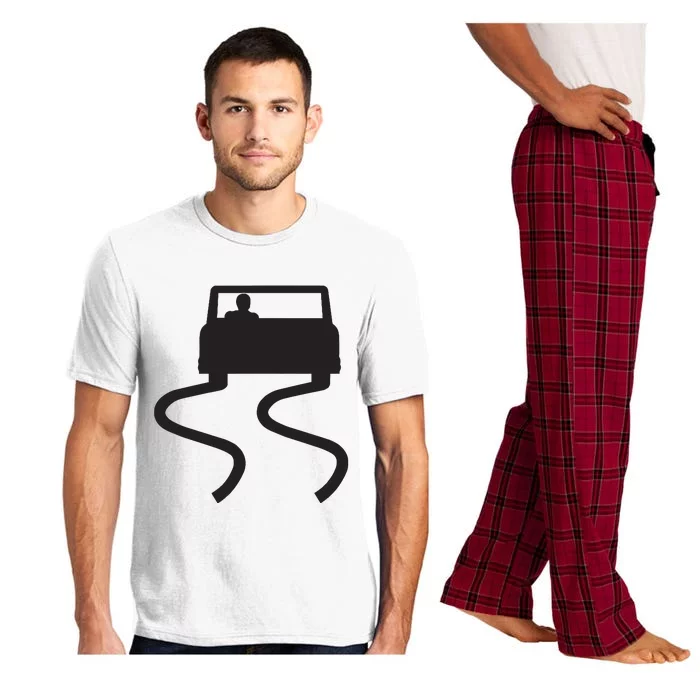 Slippery When Wet Caution Roadside Sign Pajama Set