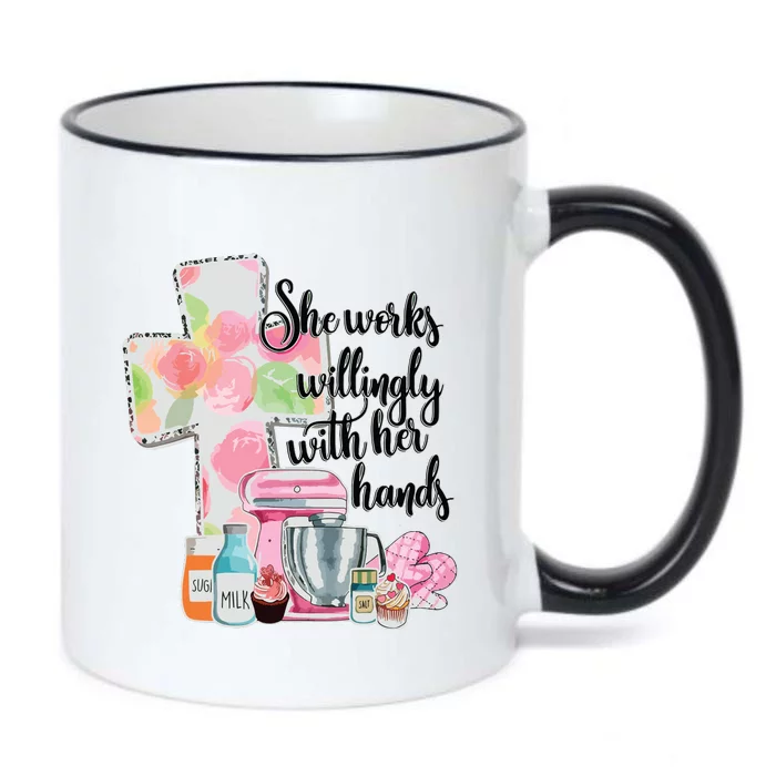 She Works Willingly With Her Hands Proverbs 31 Baker Black Color Changing Mug