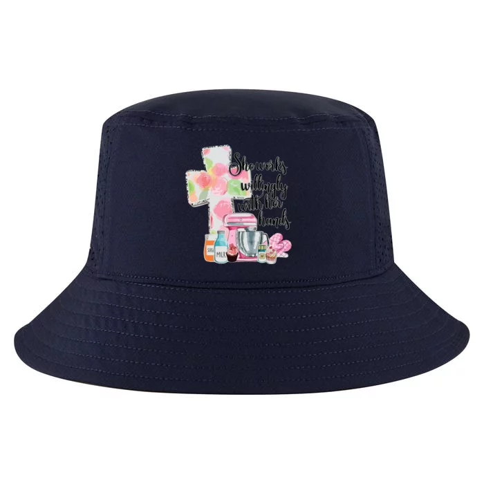 She Works Willingly With Her Hands Proverbs 31 Baker Cool Comfort Performance Bucket Hat