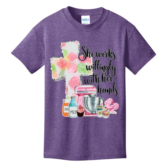 She Works Willingly With Her Hands Proverbs 31 Baker Kids T-Shirt