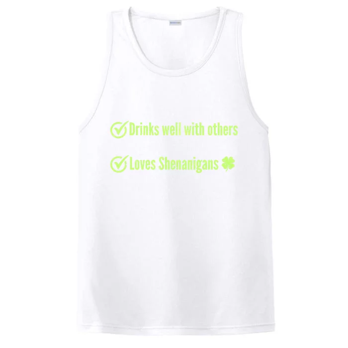 S Well With Others And Loves Shenanigans St PatrickS Funny Gift Performance Tank