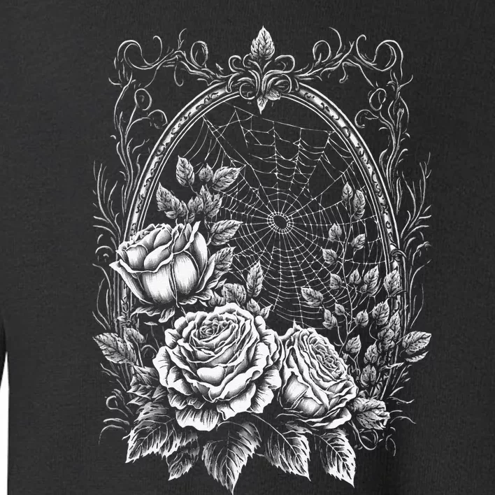 Spider Web With Frame And Roses Halloween Goth Nature Witch Toddler Sweatshirt