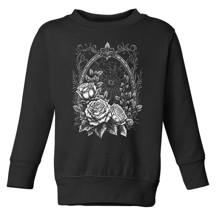 Spider Web With Frame And Roses Halloween Goth Nature Witch Toddler Sweatshirt