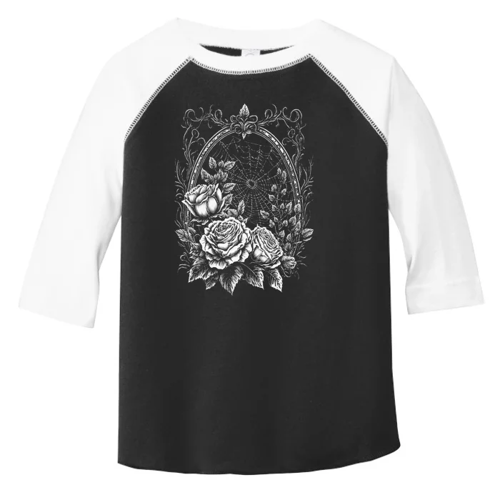 Spider Web With Frame And Roses Halloween Goth Nature Witch Toddler Fine Jersey T-Shirt