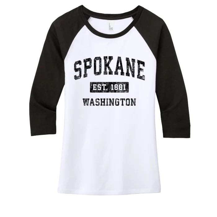 Spokane Washington Wa Vintage Established Sports Design Women's Tri-Blend 3/4-Sleeve Raglan Shirt