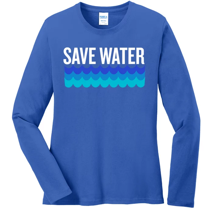 Save Water With Blue Wave Graphic For Climate Change Gift Ladies Long Sleeve Shirt