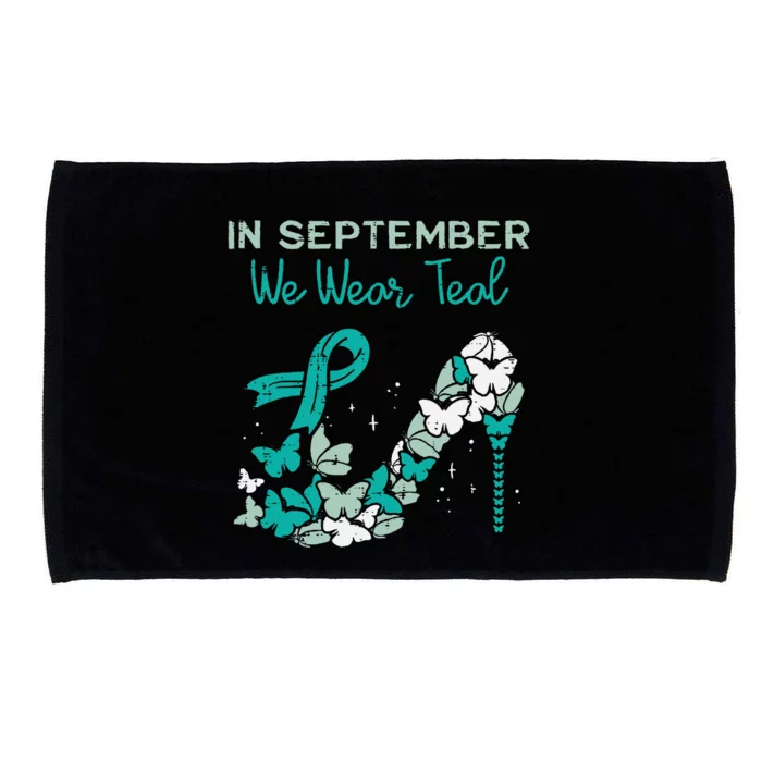 September We Wear Teal Ribbon Shoe Ovarian Cancer Awareness Microfiber Hand Towel