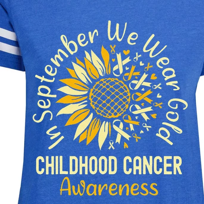 September We Wear Gold Sunflower Childhood Cancer Awareness Gift Enza Ladies Jersey Football T-Shirt