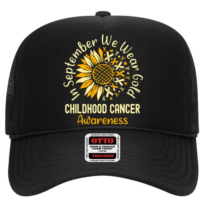 September We Wear Gold Sunflower Childhood Cancer Awareness High Crown Mesh Trucker Hat