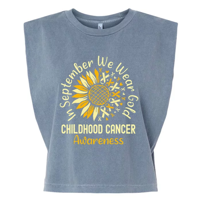 September We Wear Gold Sunflower Childhood Cancer Awareness Garment-Dyed Women's Muscle Tee