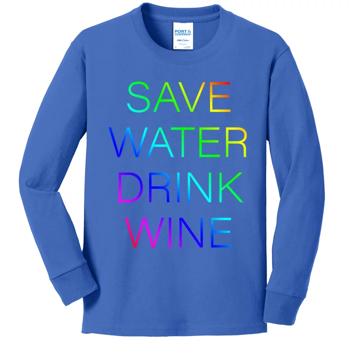 Save Water Wine Typographic Gift Kids Long Sleeve Shirt