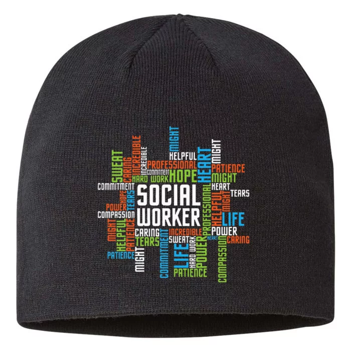 Social Worker Word Cloud Appreciation Social Work 8 1/2in Sustainable Knit Beanie