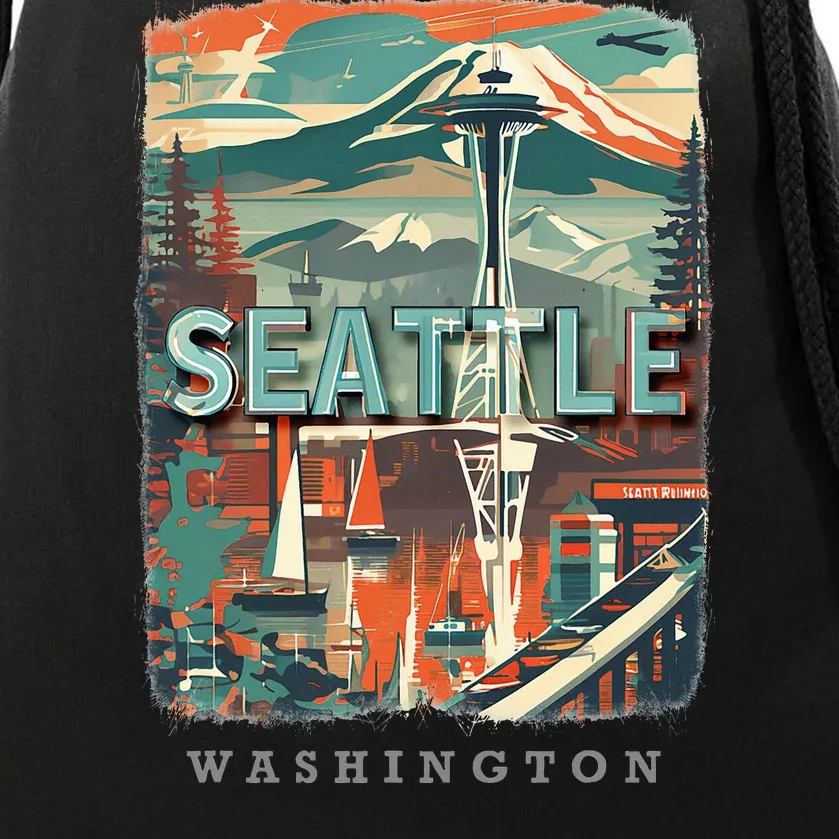 Seattle W.A.S..H.I.N.G.T.O.N Wa Emerald City Skyline Sd270 Drawstring Bag