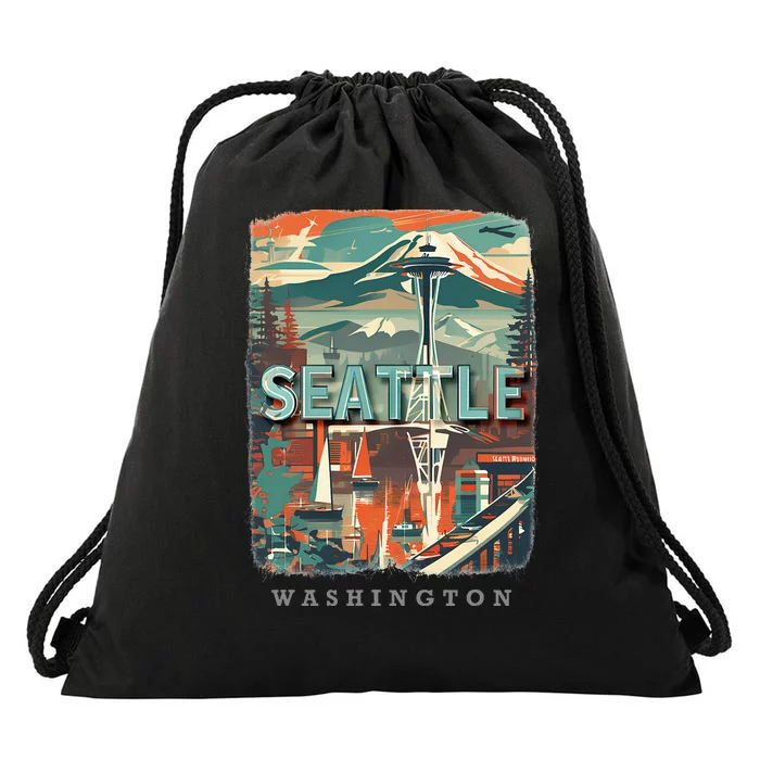 Seattle W.A.S..H.I.N.G.T.O.N Wa Emerald City Skyline Sd270 Drawstring Bag