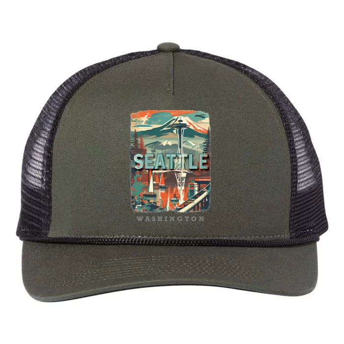 Seattle W.A.S..H.I.N.G.T.O.N Wa Emerald City Skyline Sd270 Retro Rope Trucker Hat Cap