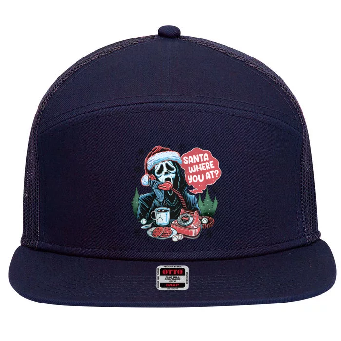 Santa Where You At Horror Characters Merry Christmas 7 Panel Mesh Trucker Snapback Hat