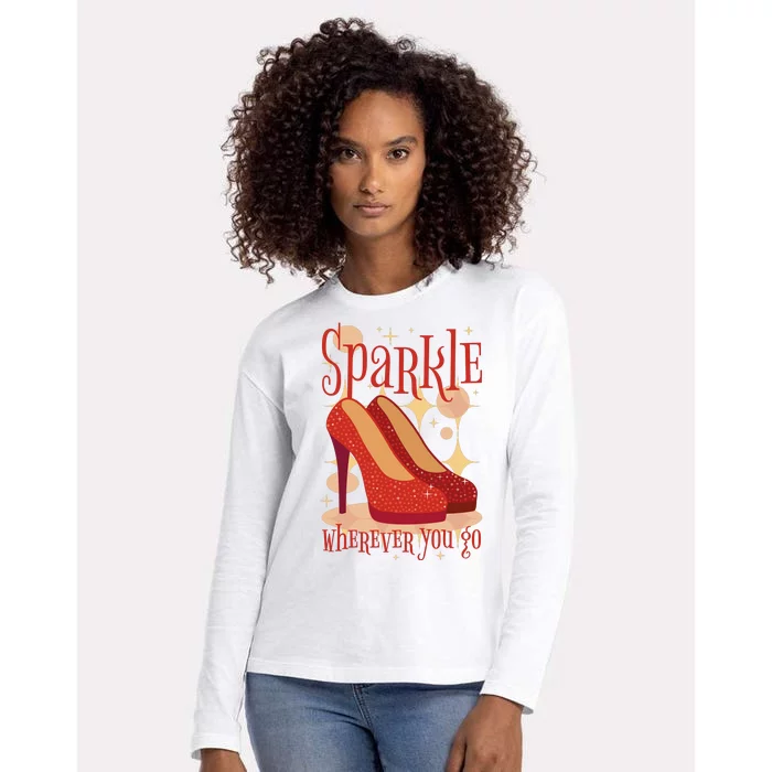 Sparkle Wherever You Go Red Heels Gift For Her Womens Cotton Relaxed Long Sleeve T-Shirt