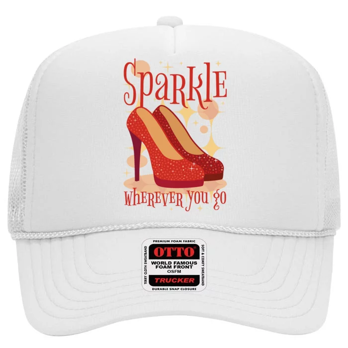 Sparkle Wherever You Go Red Heels Gift For Her High Crown Mesh Trucker Hat