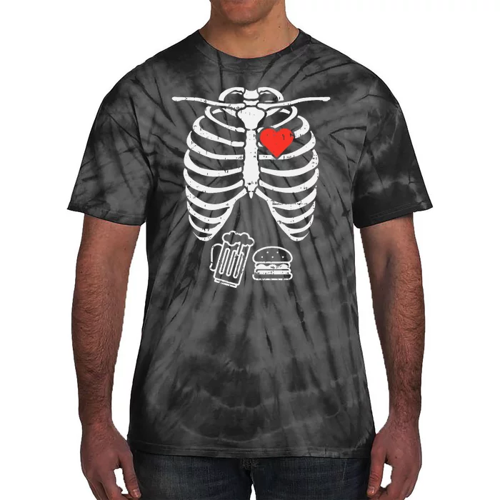 Skeleton Xray Beer Burger Halloween Pregnancy Tie-Dye T-Shirt