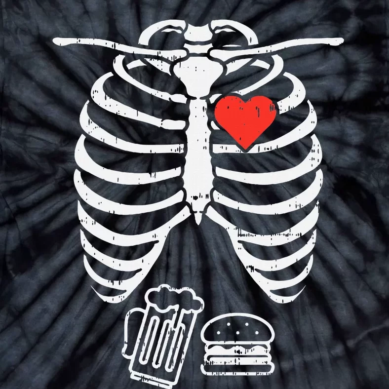 Skeleton Xray Beer Burger Halloween Pregnancy Tie-Dye T-Shirt