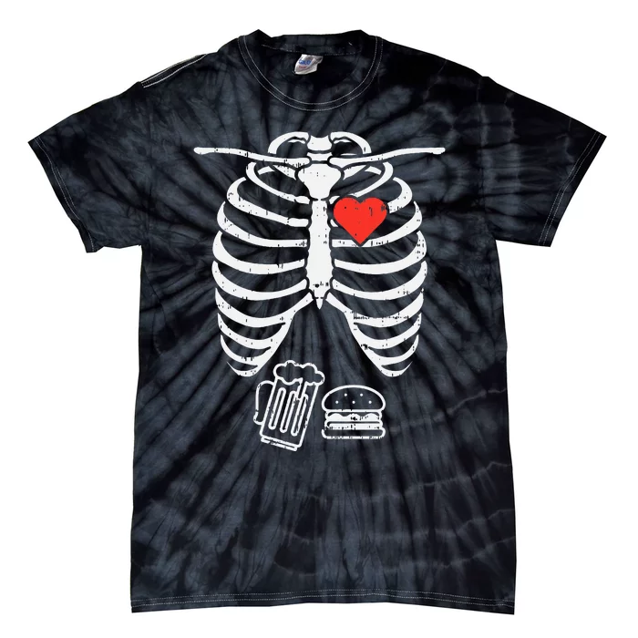 Skeleton Xray Beer Burger Halloween Pregnancy Tie-Dye T-Shirt