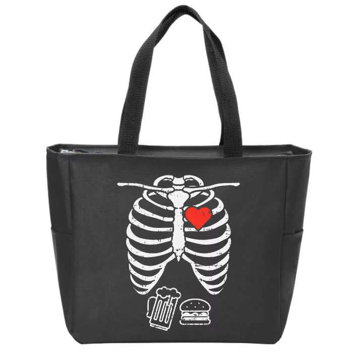 Skeleton Xray Beer Burger Halloween Pregnancy Zip Tote Bag