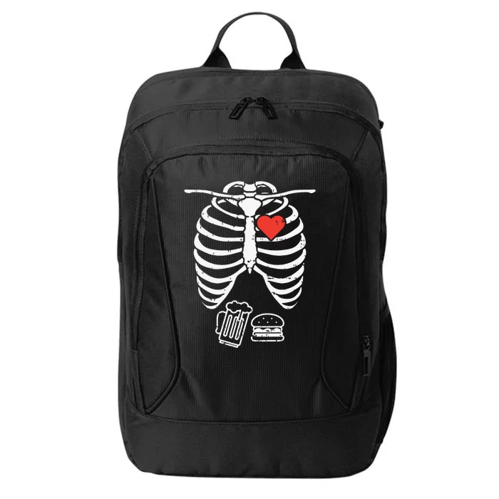 Skeleton Xray Beer Burger Funny Halloween Pregnancy Dad City Backpack