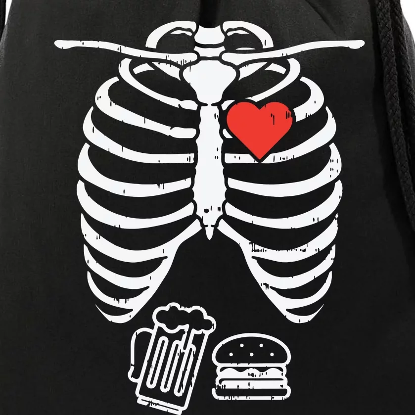 Skeleton Xray Beer Burger Funny Halloween Pregnancy Dad Drawstring Bag