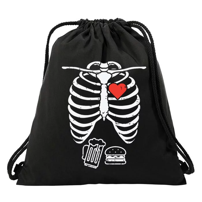 Skeleton Xray Beer Burger Funny Halloween Pregnancy Dad Drawstring Bag