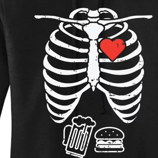 Skeleton Xray Beer Burger Funny Halloween Pregnancy Dad Women's Pullover Hoodie