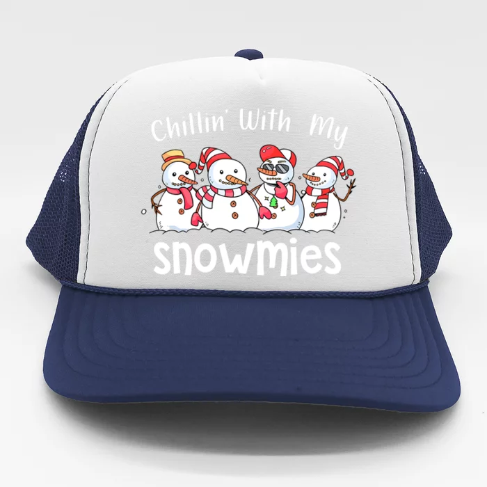 Snowman Xmas Chillin With My Snowmies Christmas Pajamas Gift Trucker Hat