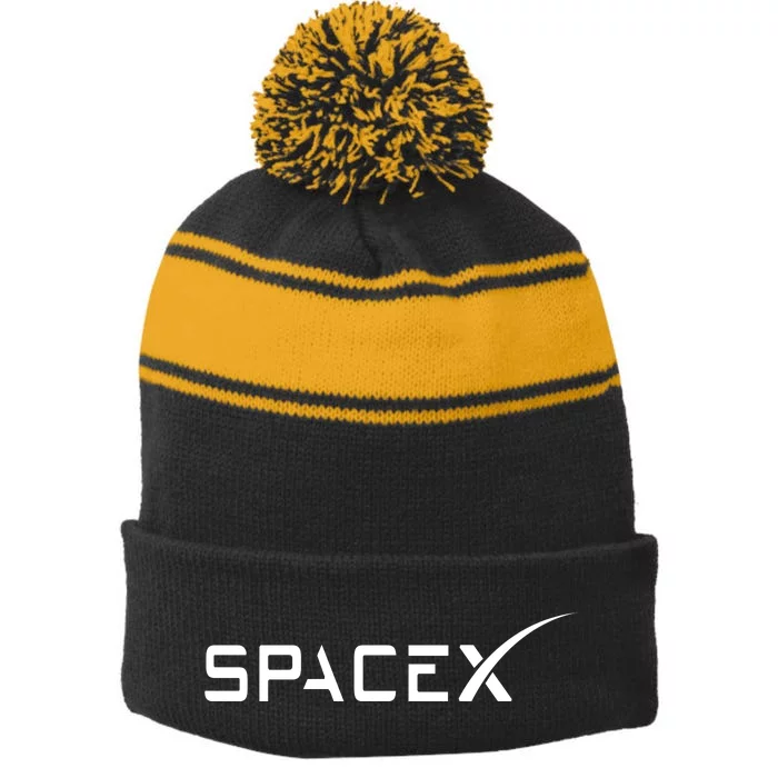 Space X Classic Logo Stripe Pom Pom Beanie