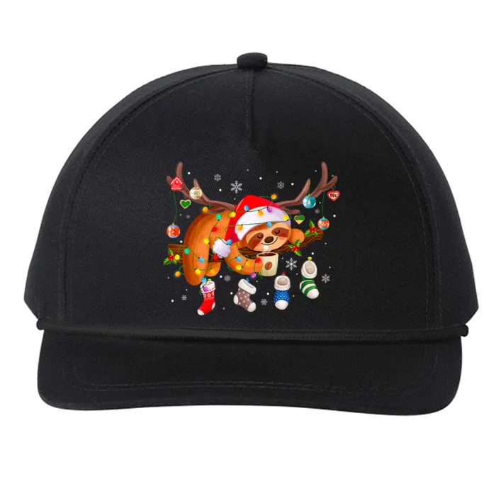 Sloths Xmas Gift Lighting Reindeer Santa Hat Sloth Christmas Snapback Five-Panel Rope Hat