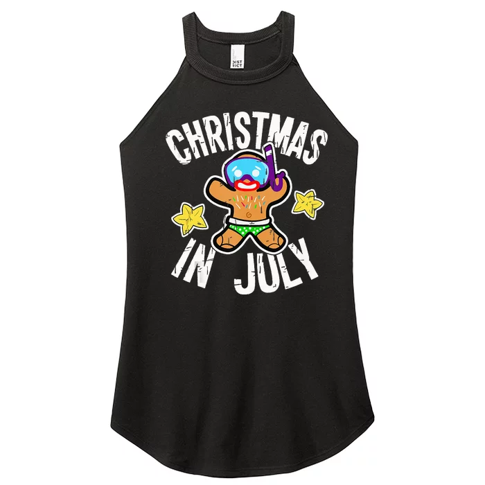 Summer Xmas Gingerbread Man Snorkel for Christmas in July Women’s Perfect Tri Rocker Tank