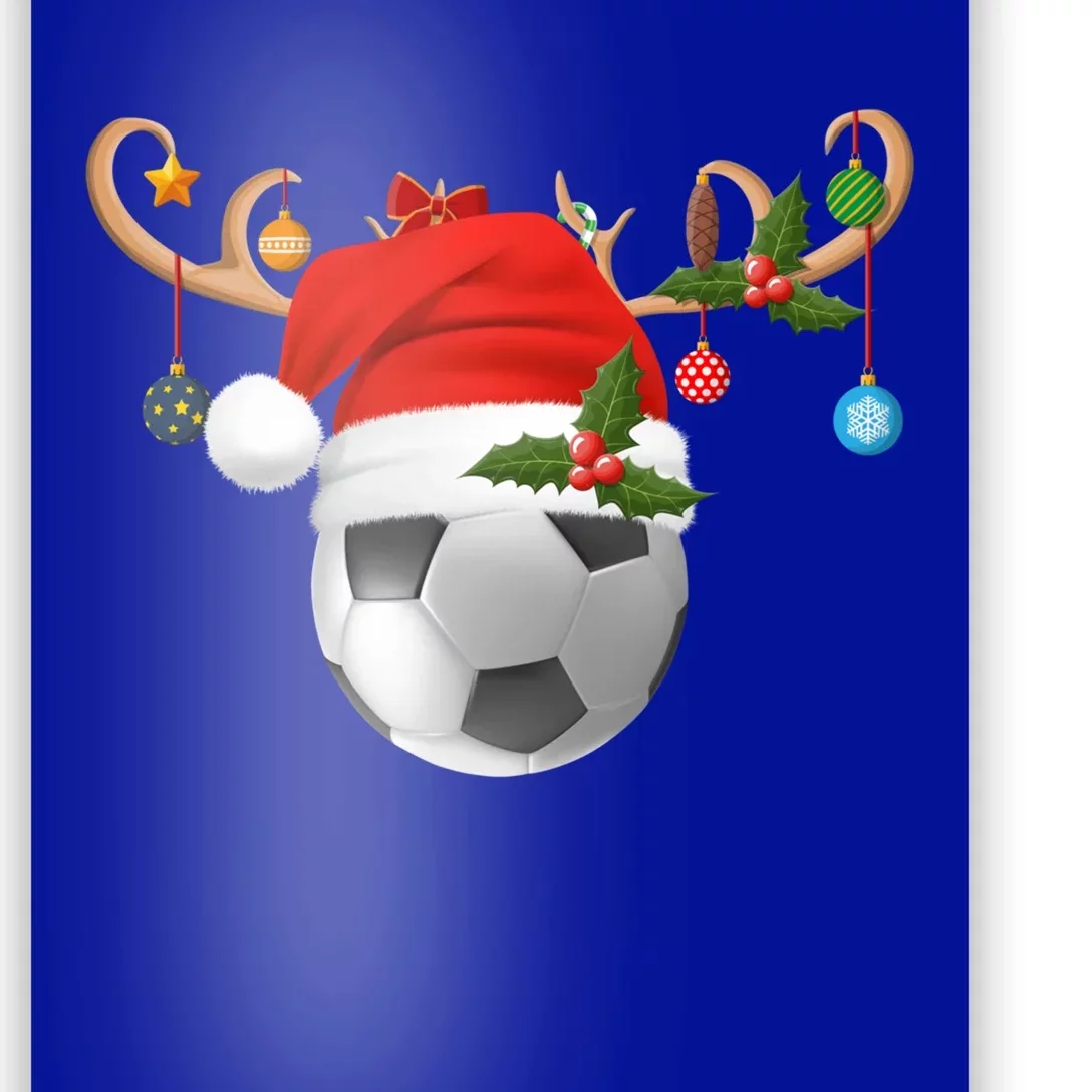 Soccer Xmas Gift Reindeer Santa Hat Soccer Ball Christmas Gift Poster