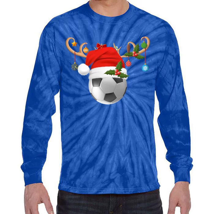 Soccer Xmas Gift Reindeer Santa Hat Soccer Ball Christmas Gift Tie-Dye Long Sleeve Shirt