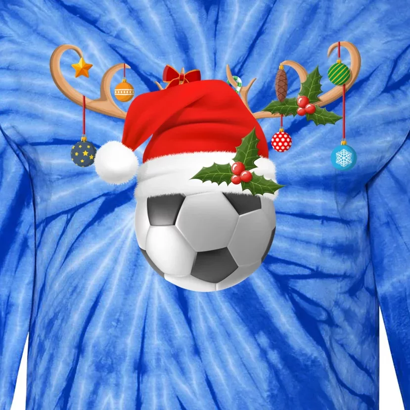 Soccer Xmas Gift Reindeer Santa Hat Soccer Ball Christmas Gift Tie-Dye Long Sleeve Shirt