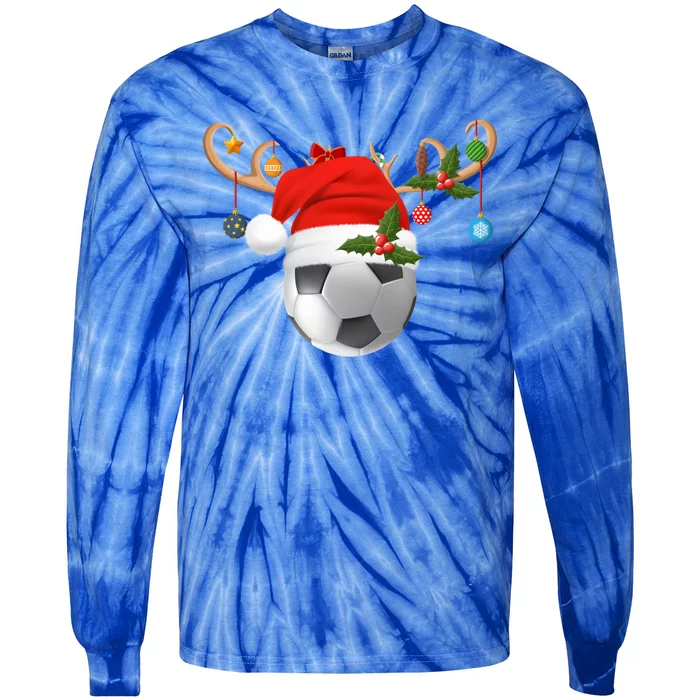 Soccer Xmas Gift Reindeer Santa Hat Soccer Ball Christmas Gift Tie-Dye Long Sleeve Shirt