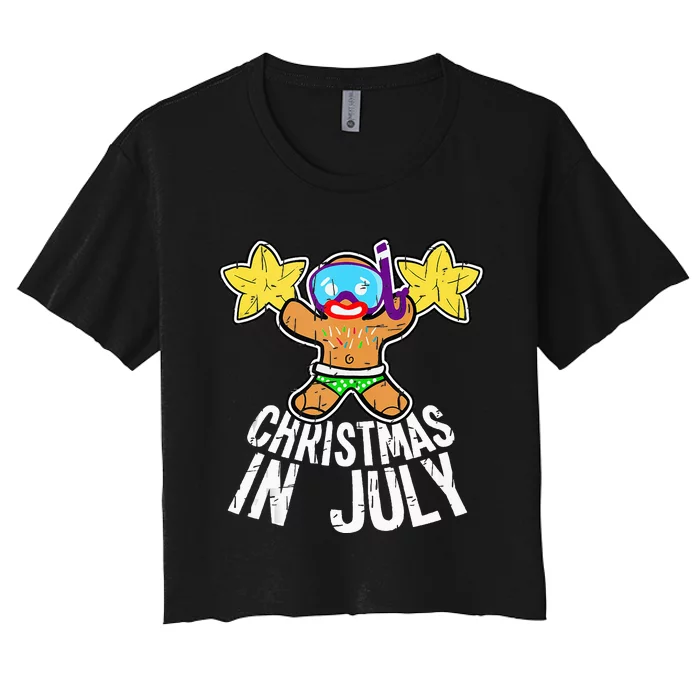 Summer Xmas July Snorkel Gingerbread Man Christmas in July Women's Crop Top Tee