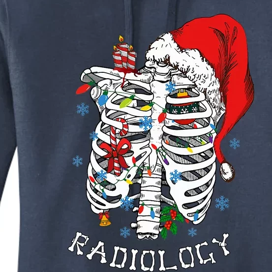 Skeleton Xmas Lights Santa Hat Christmas Radiology Rad Tech Women's Pullover Hoodie