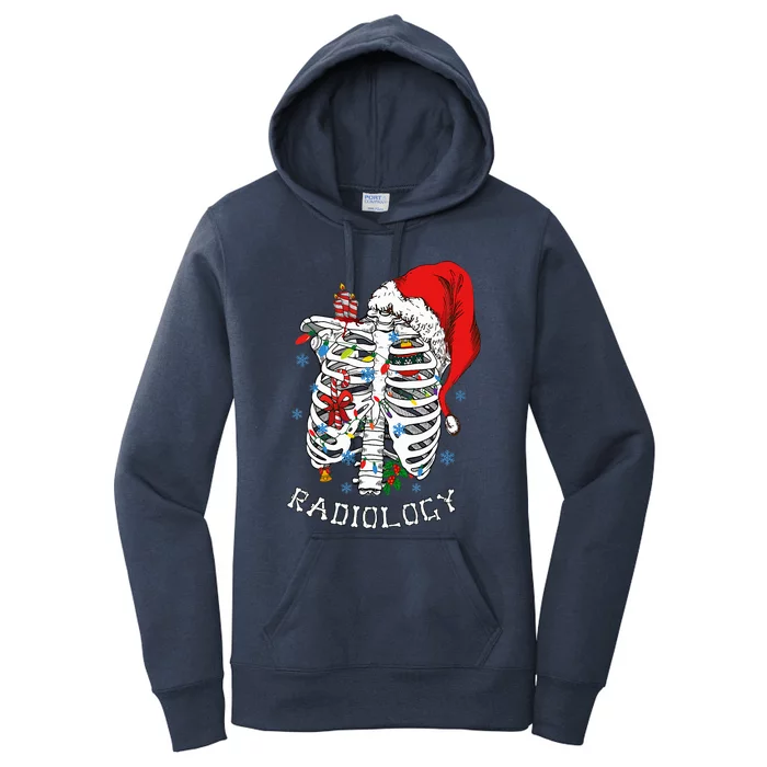 Skeleton Xmas Lights Santa Hat Christmas Radiology Rad Tech Women's Pullover Hoodie