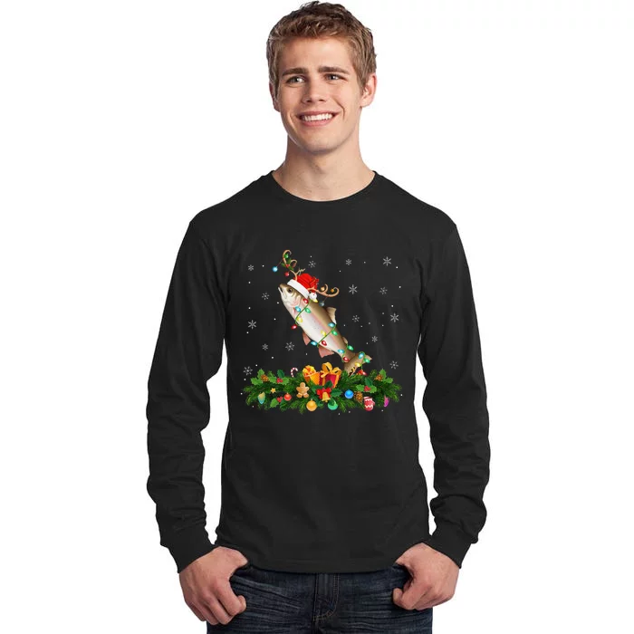 Salmon Xmas Lighting Reindeer Santa Hat Salmon Christmas Tall Long Sleeve T-Shirt